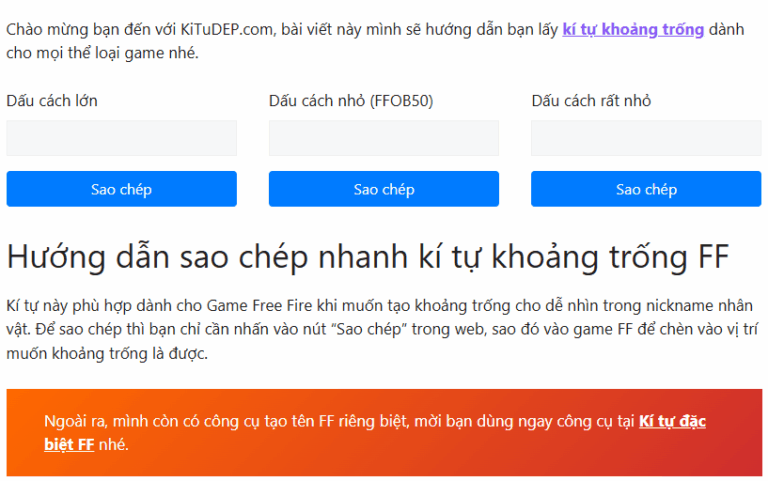 kí tự đặc biệt khoảng trống