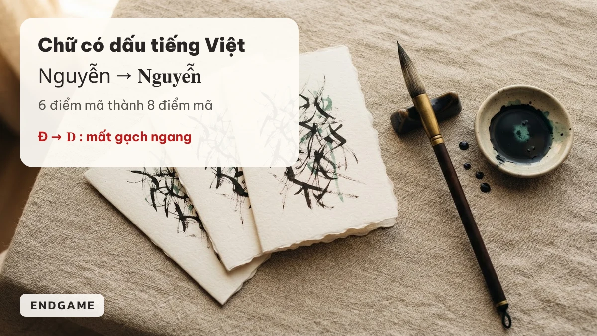 Thiếp giấy và bút lông, chú thích tên Nguyễn chuyển sang chữ đậm tăng từ 6 lên 8 điểm mã, chữ Đ mất gạch ngang