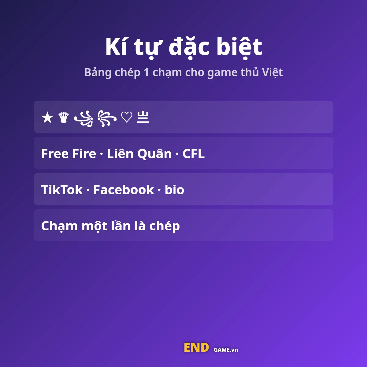 Bảng kí tự đặc biệt copy một chạm cho Free Fire, Liên Quân, CFL, TikTok